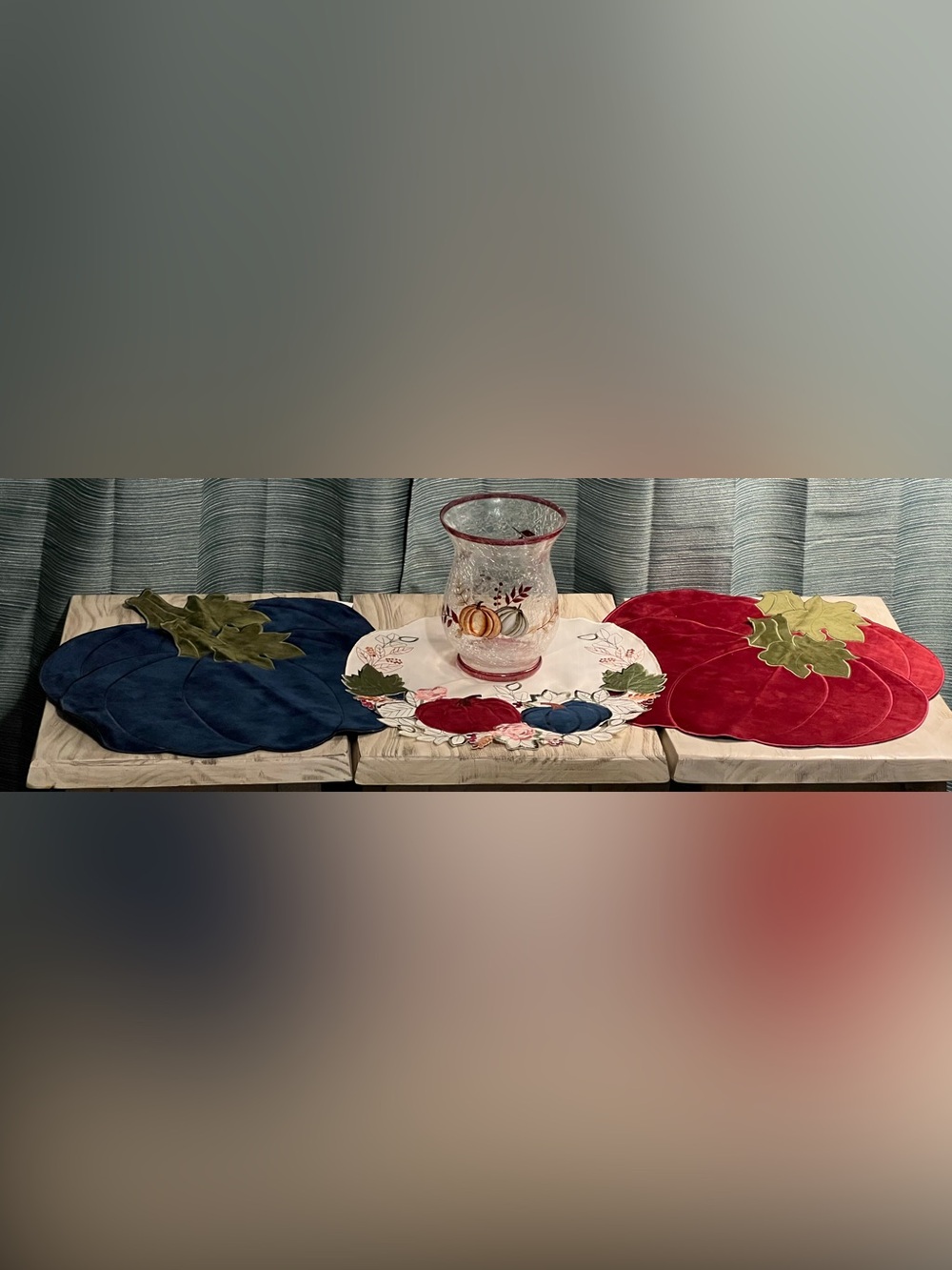 Fall Pumpkin Tablescape Decor Bundle Placemats Centerpiece Vase Set of 6